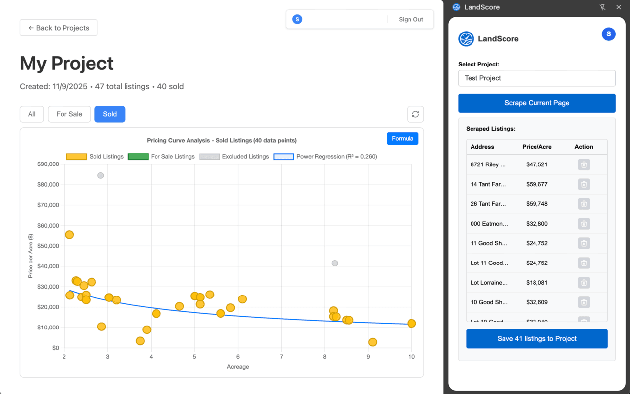 LandScore comp analysis tool